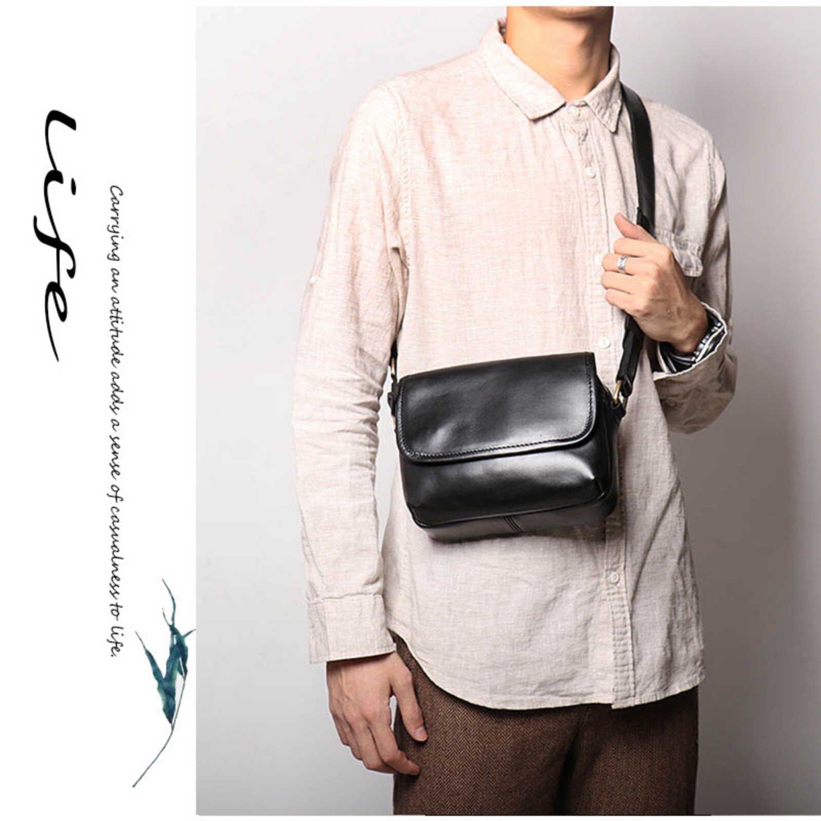 Men Retro Leather Crossbody Messenger Bag Shoulder Satchel for Work Travel