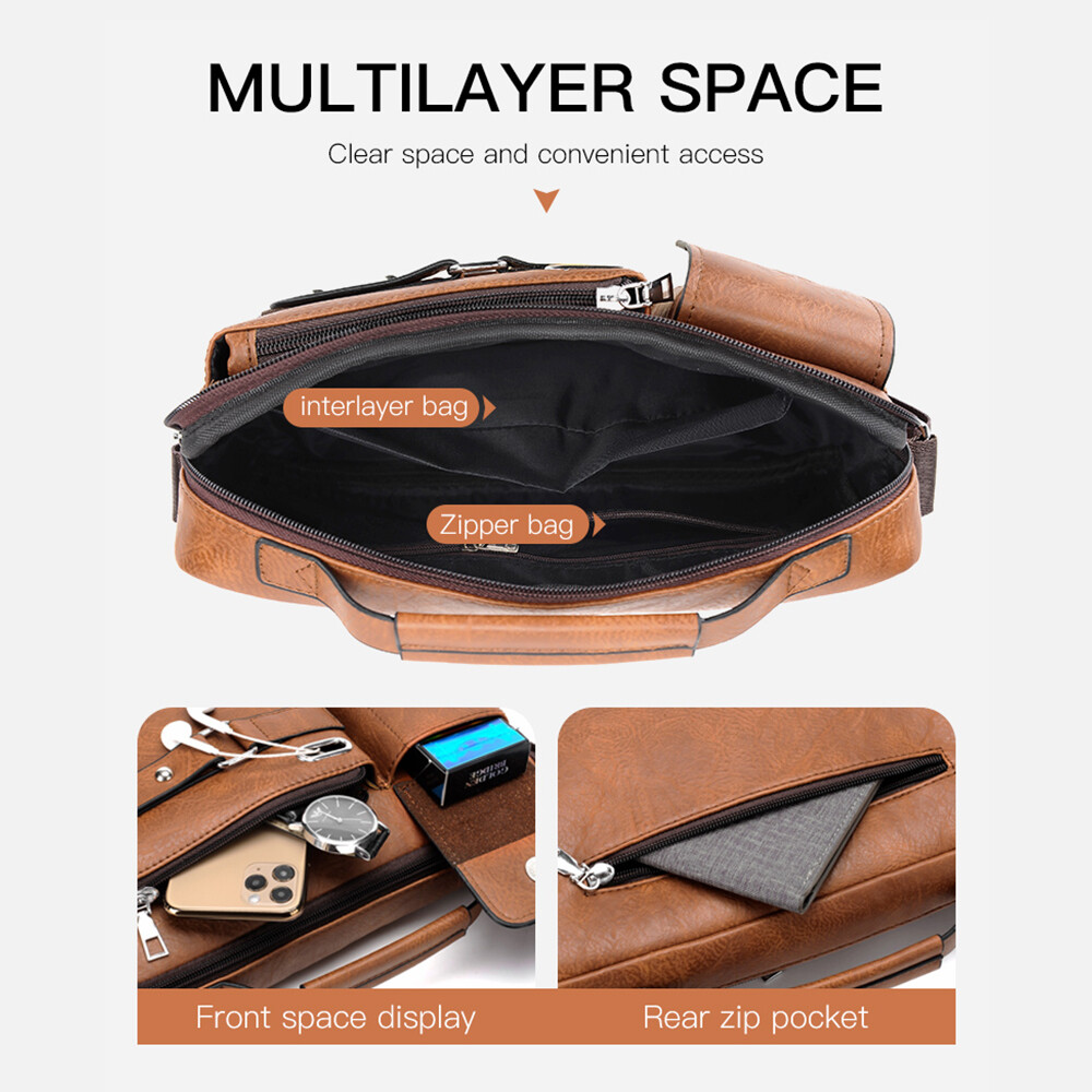 Men’s Handbag Shoulder Bag Leather Business Briefcase Crossbody Casual Fashion