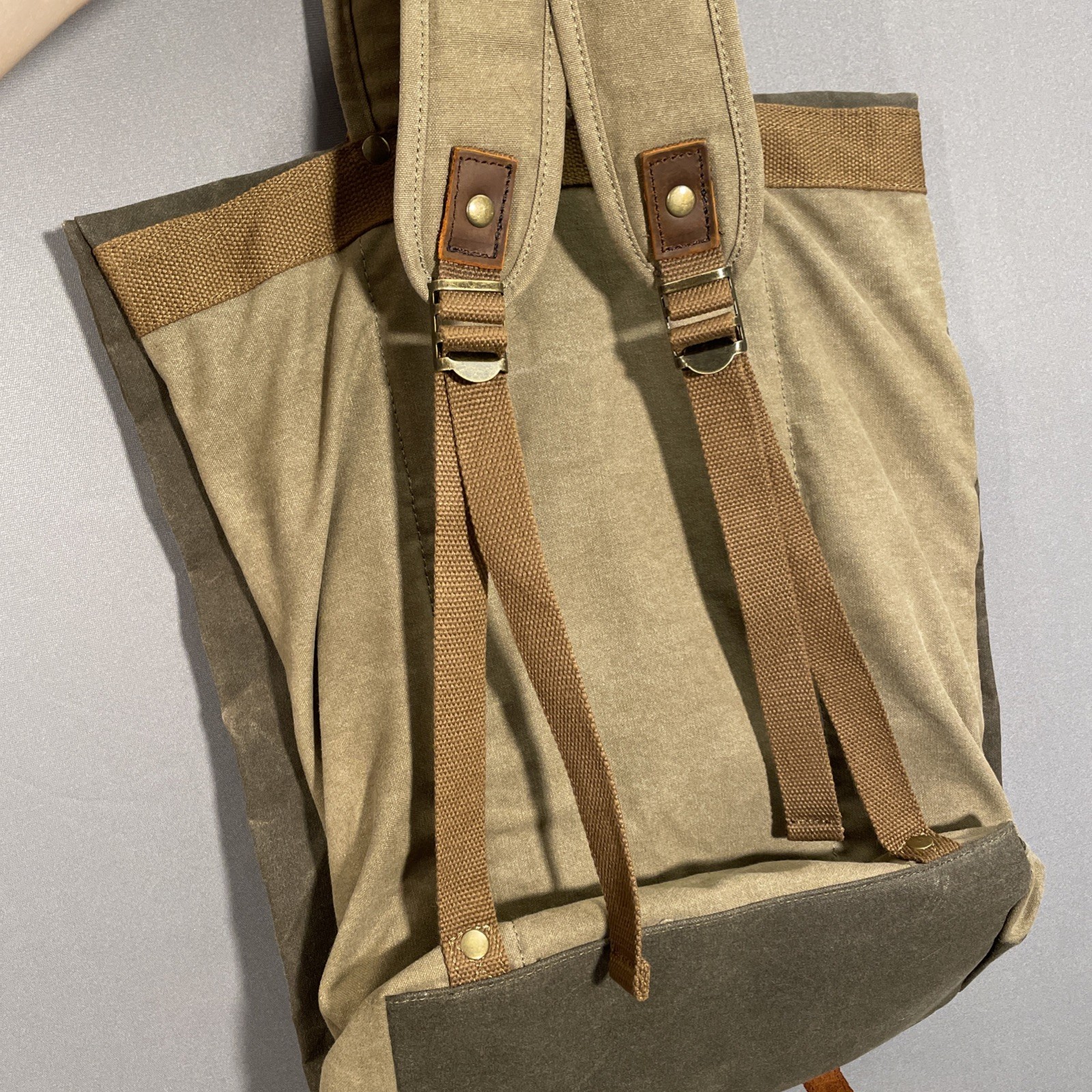 The Barrel Shack Handmade Oiled Canvas & Leather Cotton Backpack Rucksack Bruce