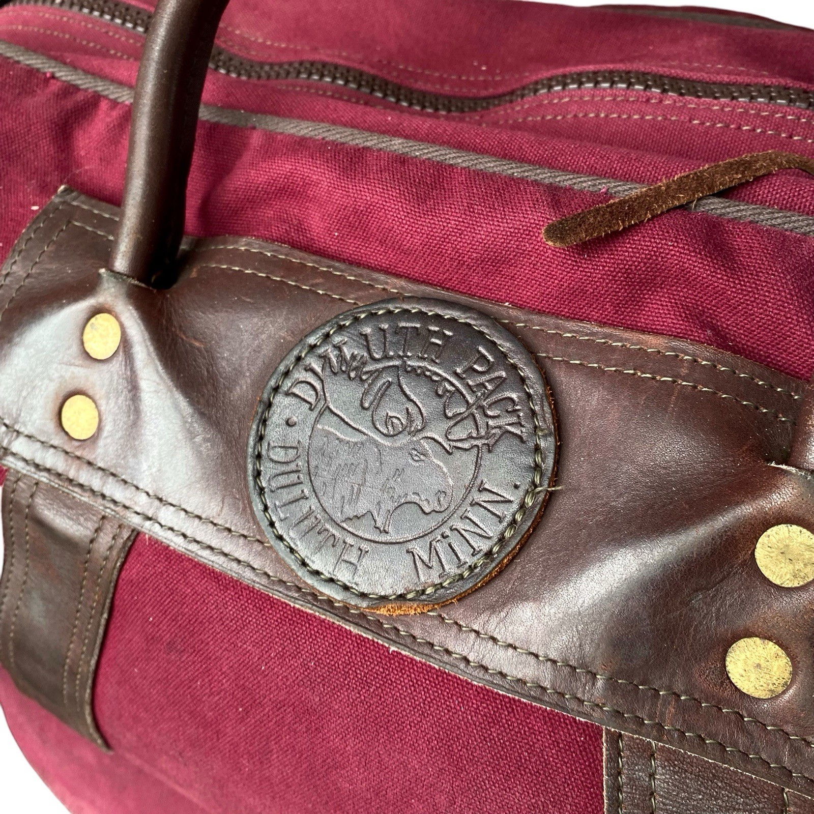 Duluth Pack Boot Duffle Canvas Leather Bag Burgundy Red Weekender Carry On
