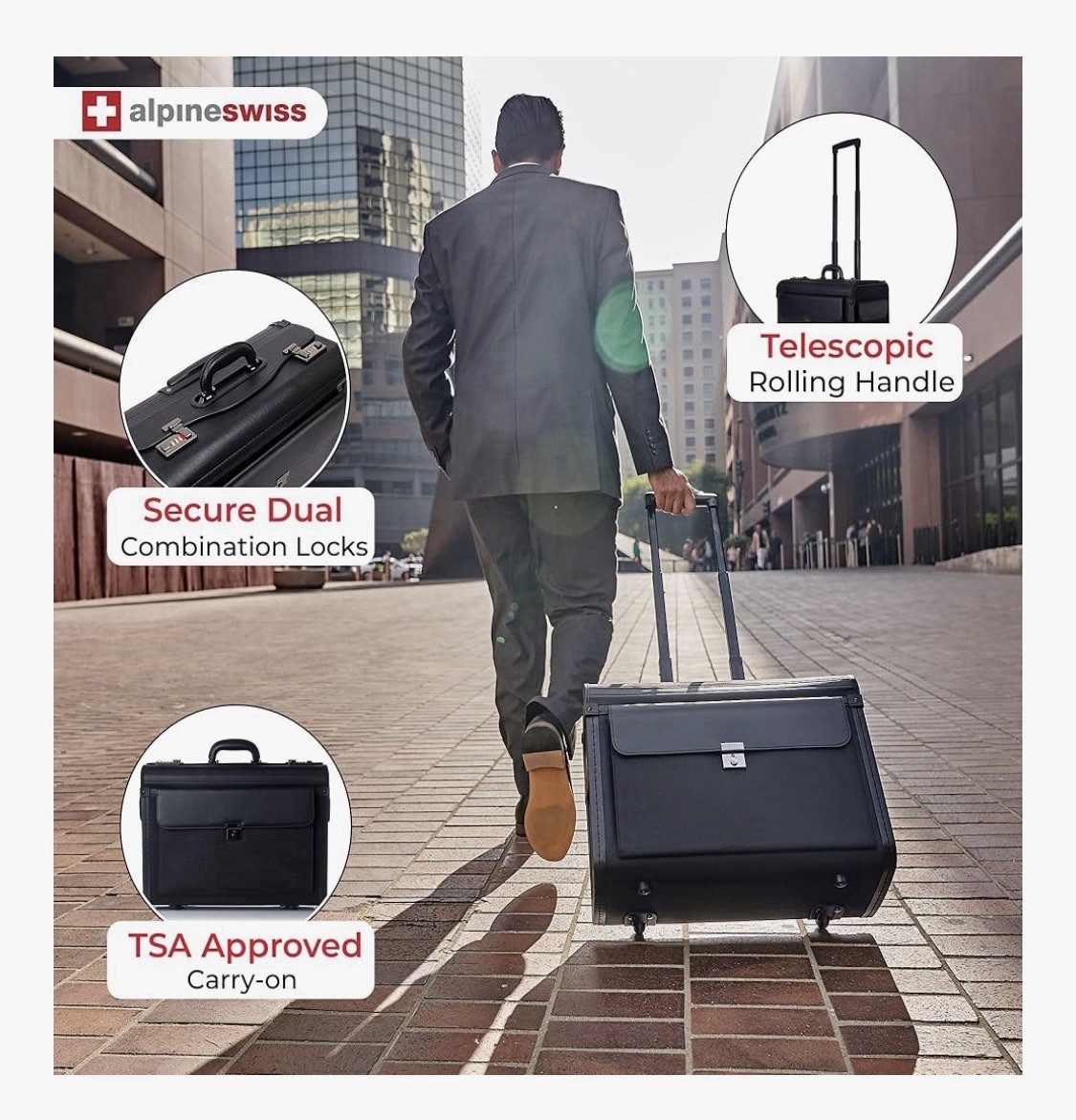 Alpine Swiss Rolling 17″ Laptop Briefcase on Wheels Attache Lawyers Case Locks