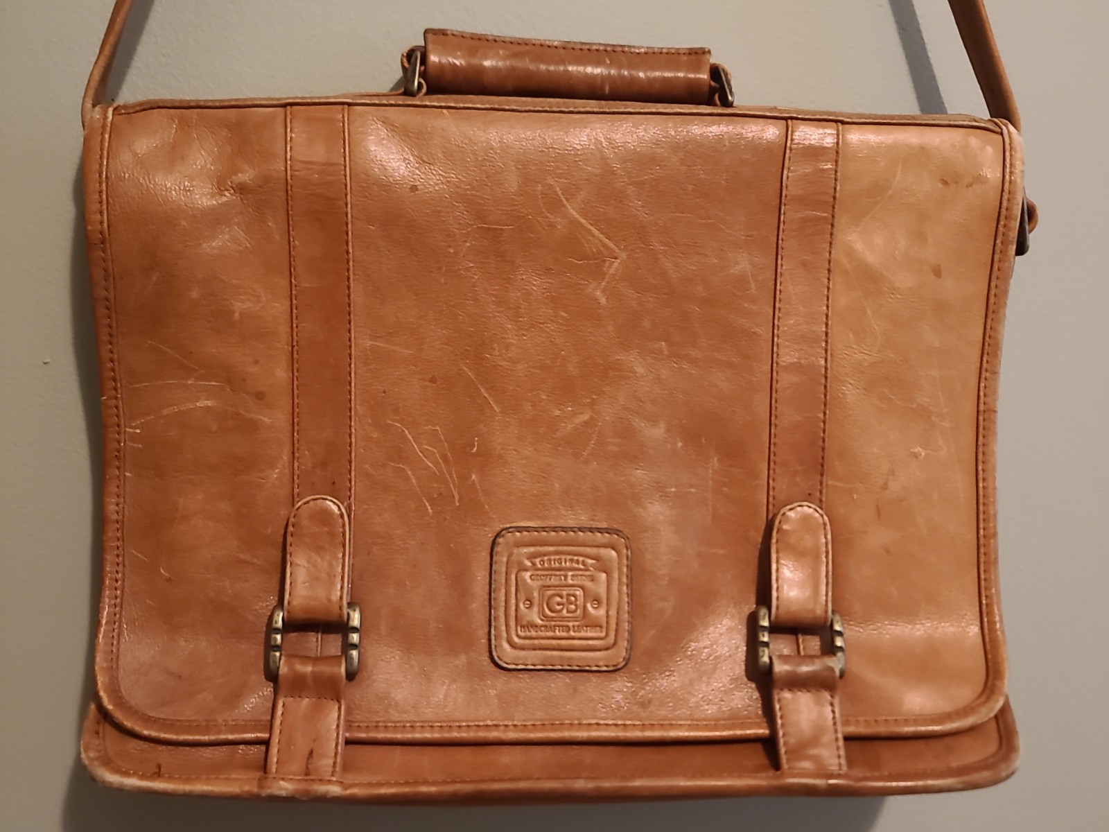 Vintage Geoffrey Bean Handcrafted Leather Messenger Bag Briefcase Satchel