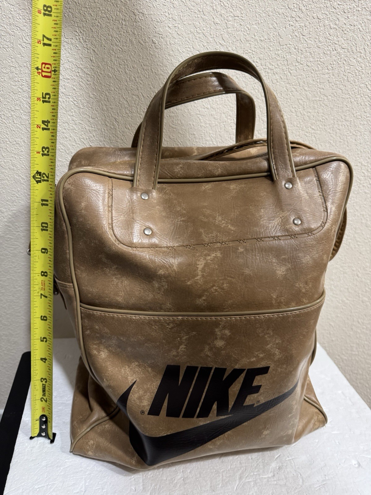 Vintage Nike PVC Tan Brown Travelite Luggage Track Bag Strap and Double Handle