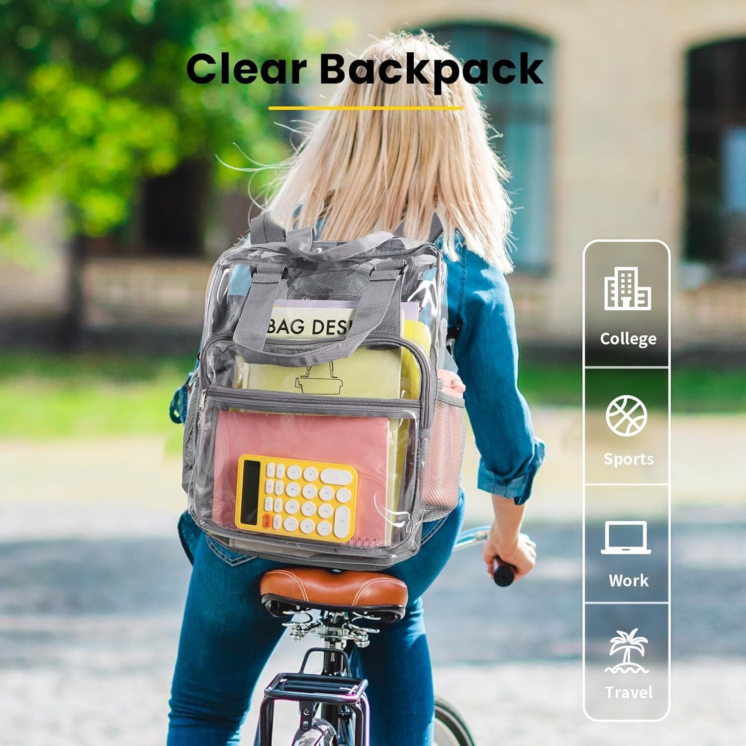 Vorspack Clear Backpack Heavy Duty – Large Book Bag with Grey