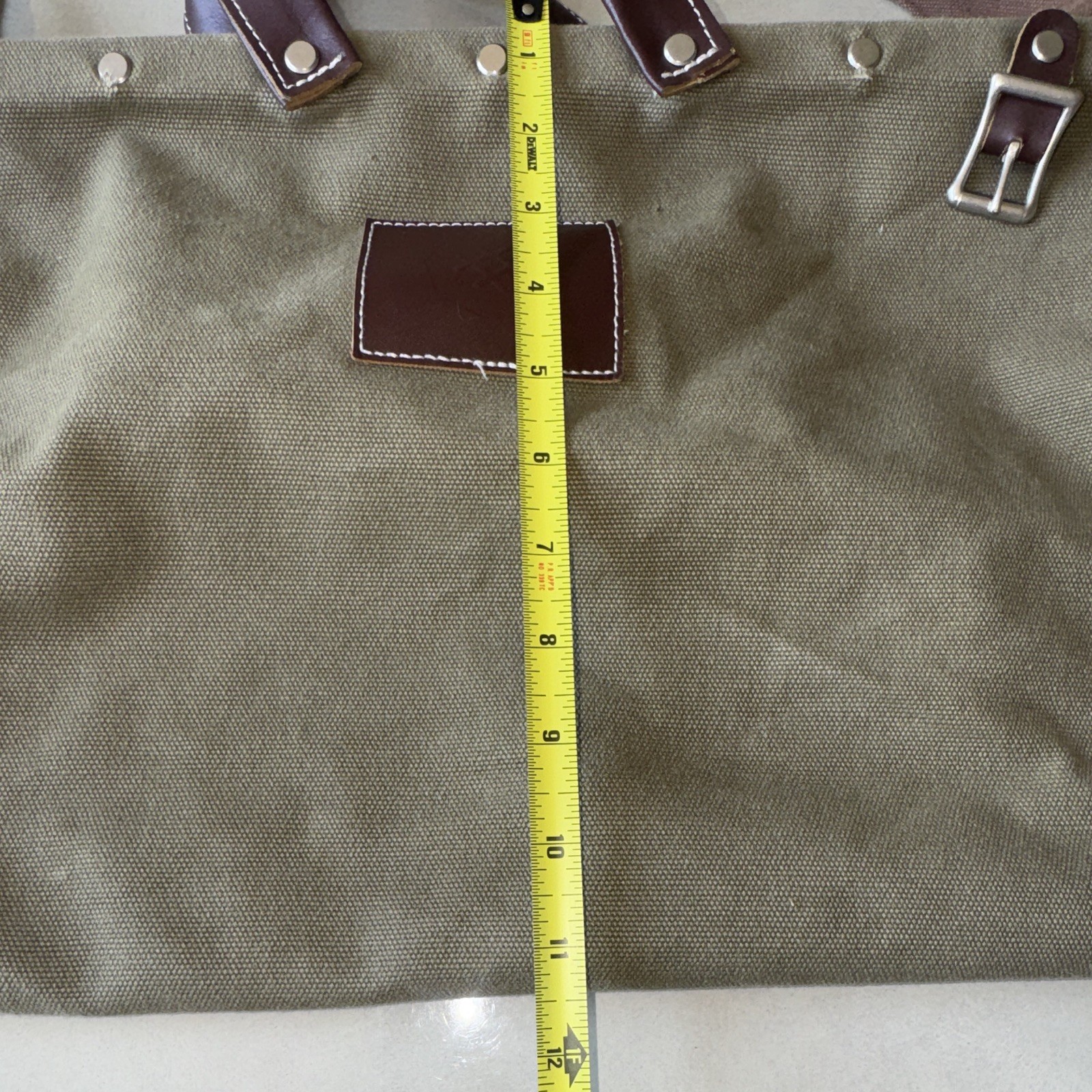 Green Brown Duffle Bag Buckle Closure Adjustable Strap Leather Handles