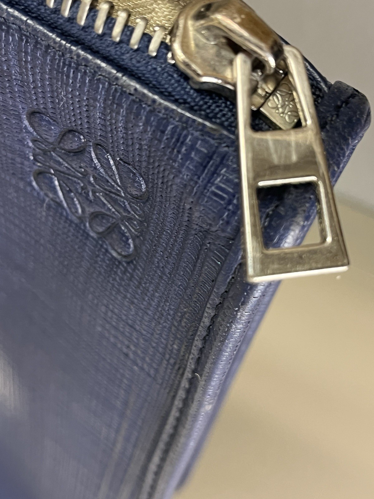 LOEWE Business Bag Linen Leather Briefcase Navy Blue