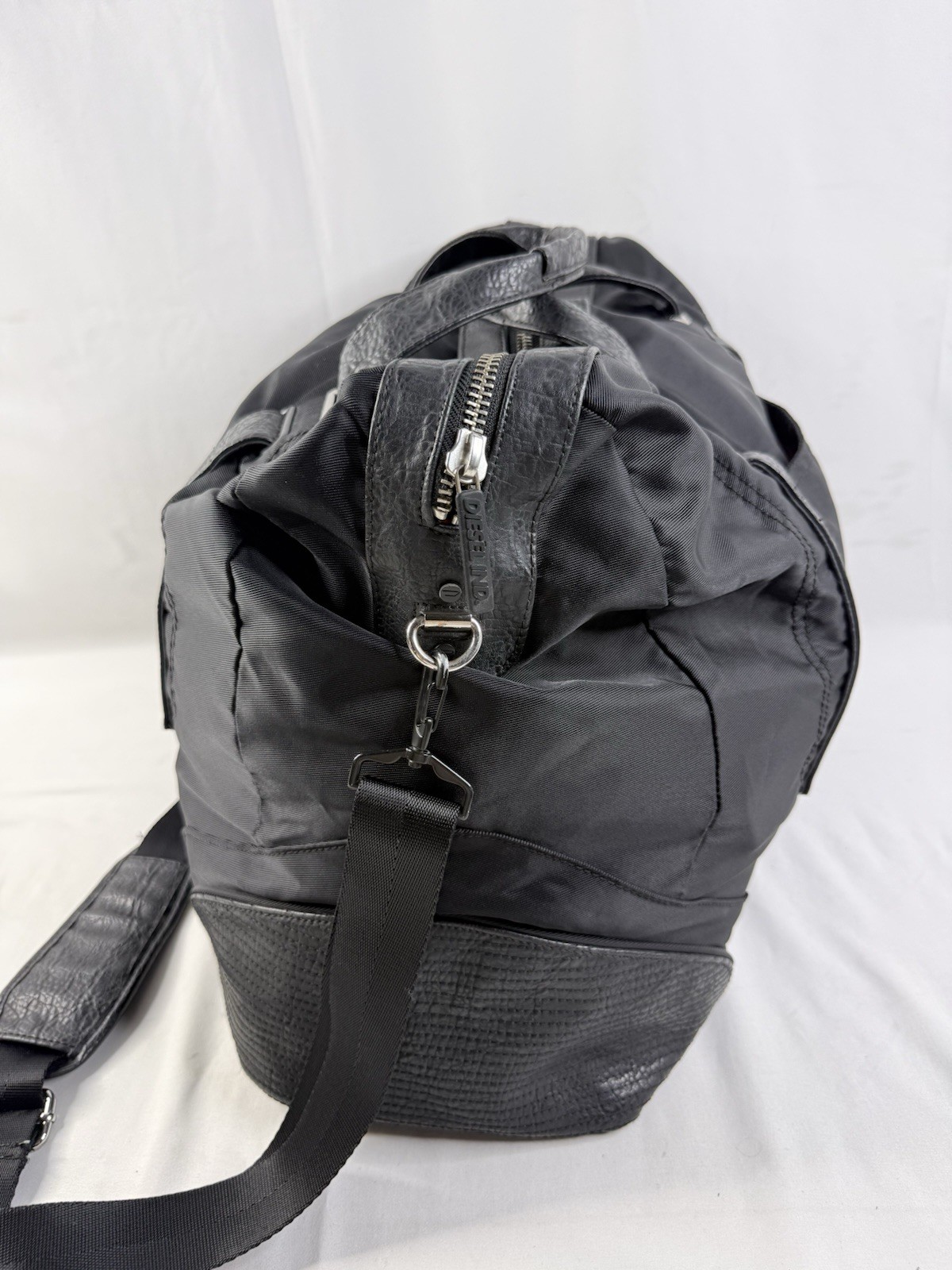 Retro Y2K DIESEL Tote Bag Large Capacity Boston Nylon Leather Black Vintage