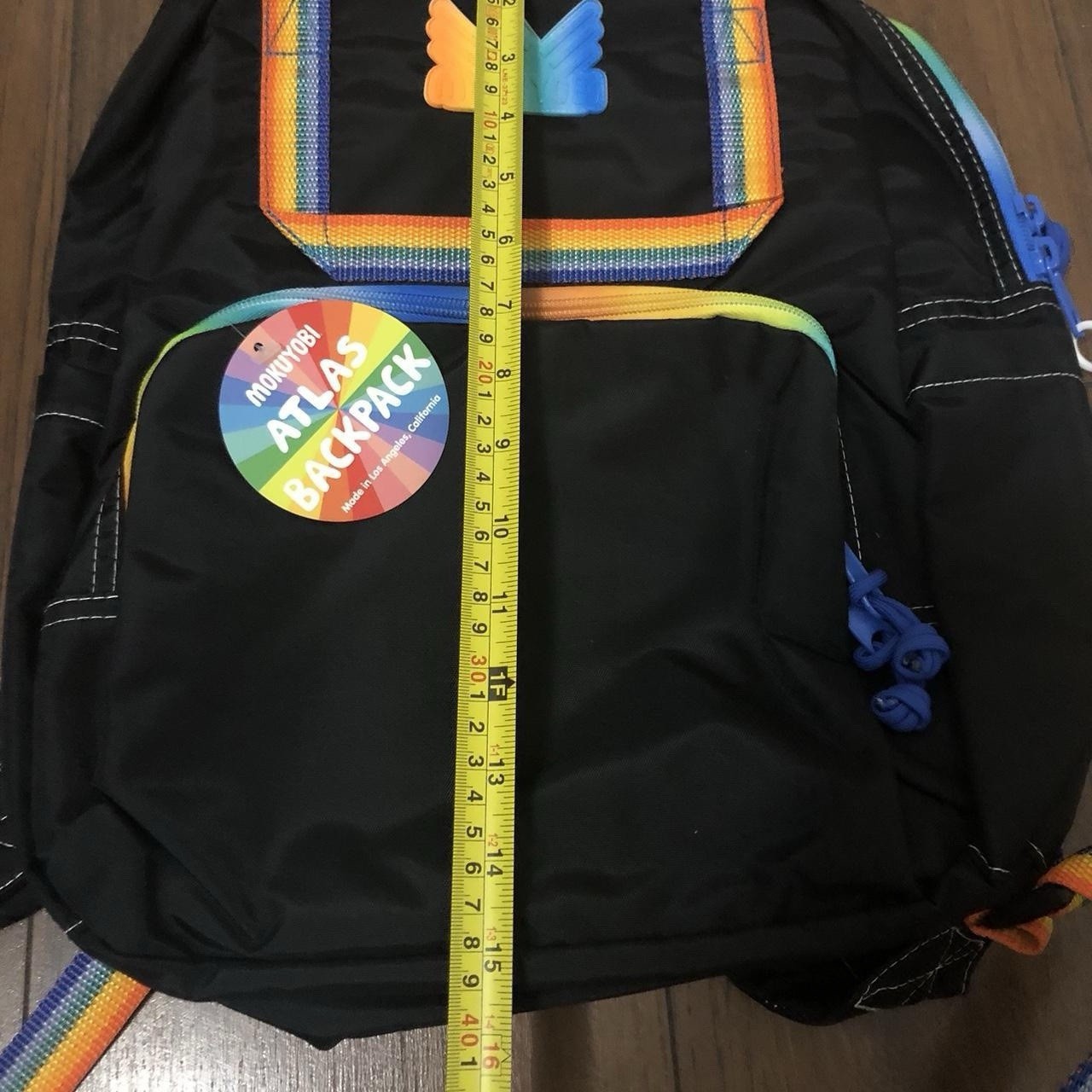 Mokuyobi Atlas Backpack Black Rainbow Trim, Zip Closure, Adjustable Straps