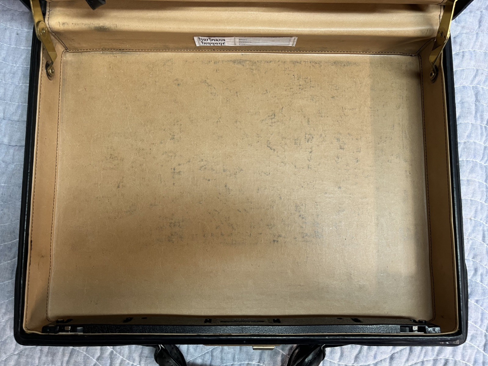 Hartmann Black Leather Hard Side Wood Box Slim Attaché Briefcase
