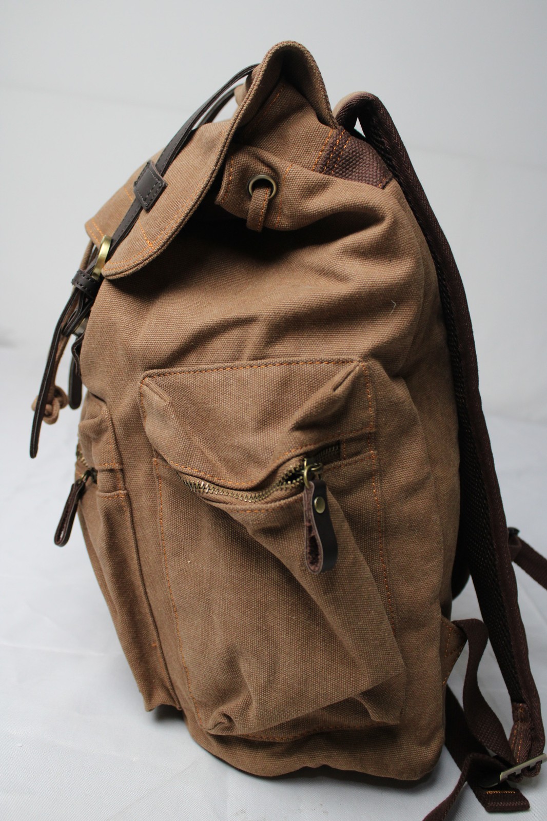 Kaukko Men’s Drawstring Closure Retro Canvas Backpack EH6 Khaki One Size NWT