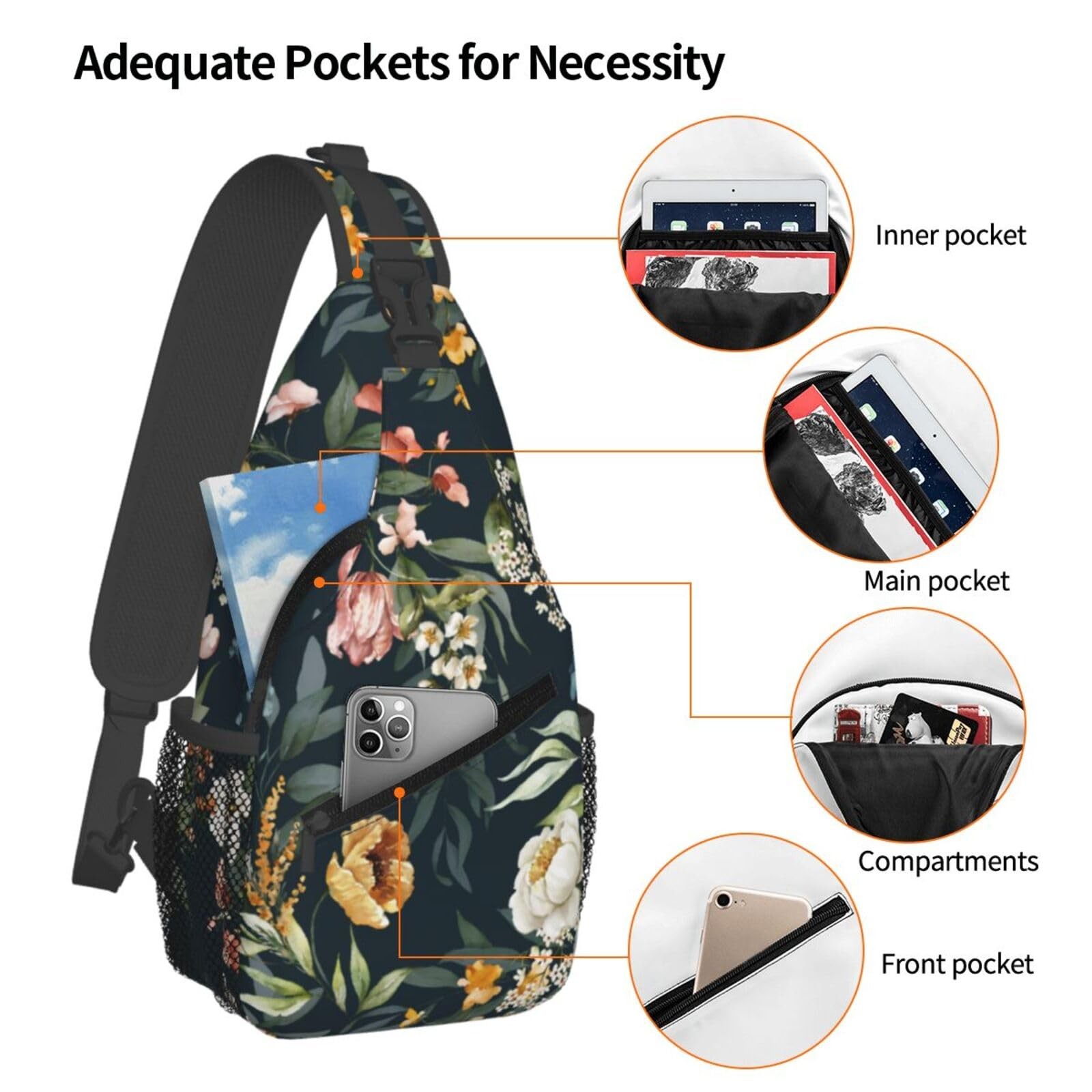 Watercolor Pink Floral Pattern Sling Bag Crossbody Backpack Gym Travel Hiking