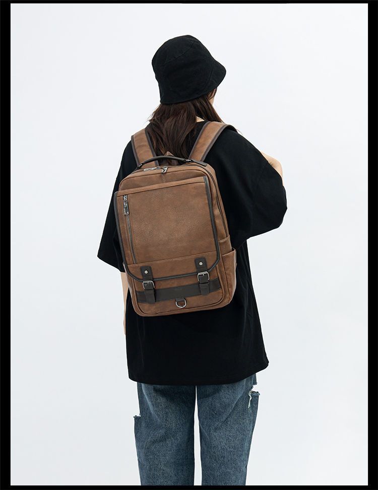 Men and Women PU Leather Backpack Computer Waterproof Outdoor Business Bag