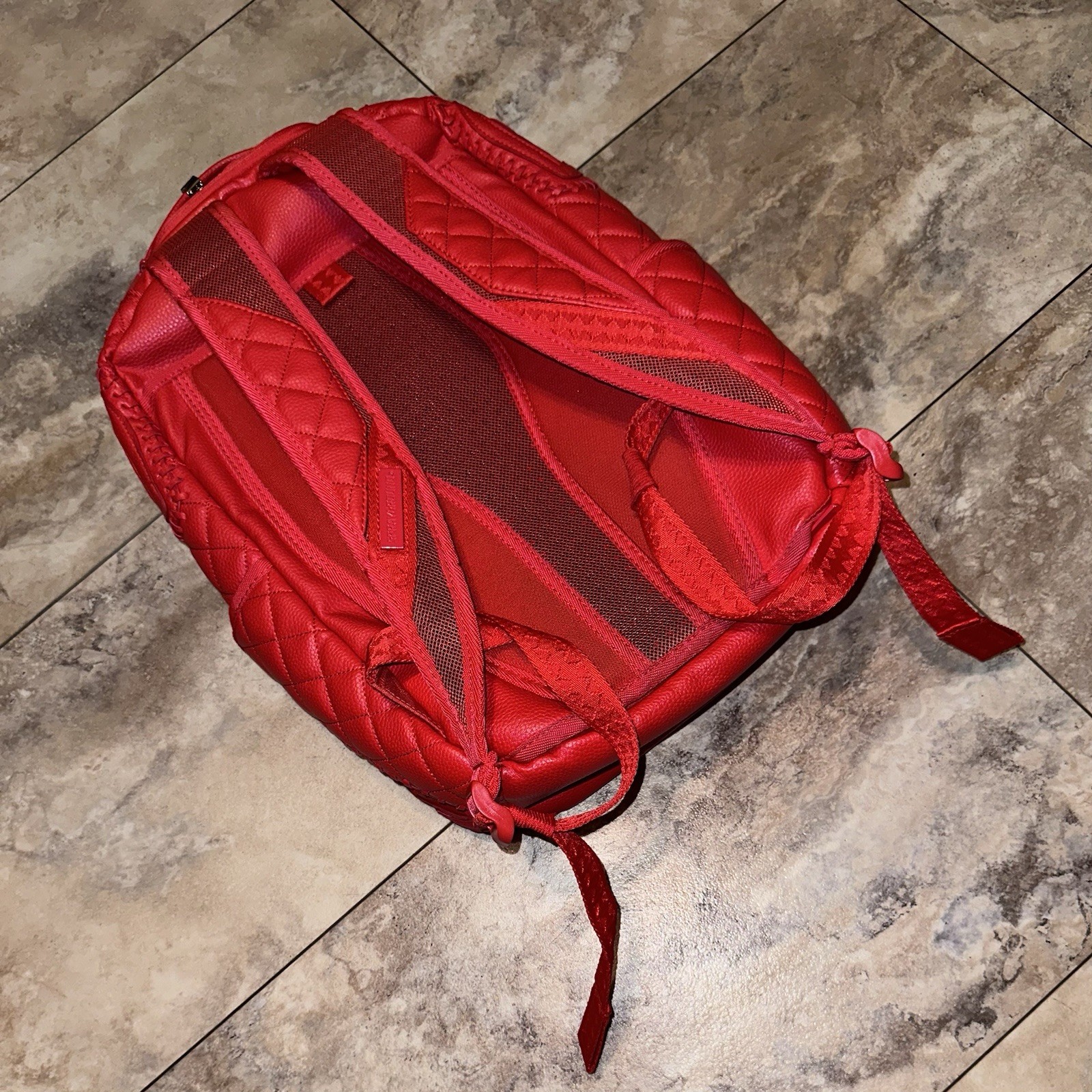 Sprayground Red Riviera DLXV Shark Backpack Red Quilted Leather Rare