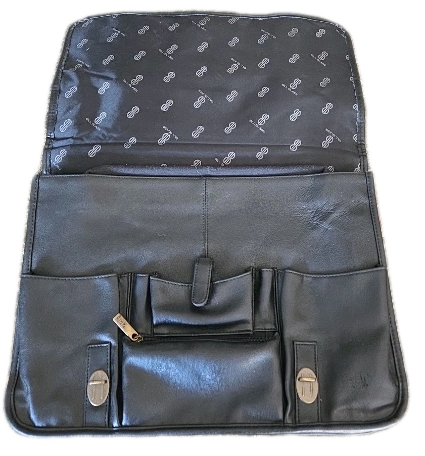Bill Blass Leather Laptop Satchel Bag Black Crossbody Messenger Breifcase EUC