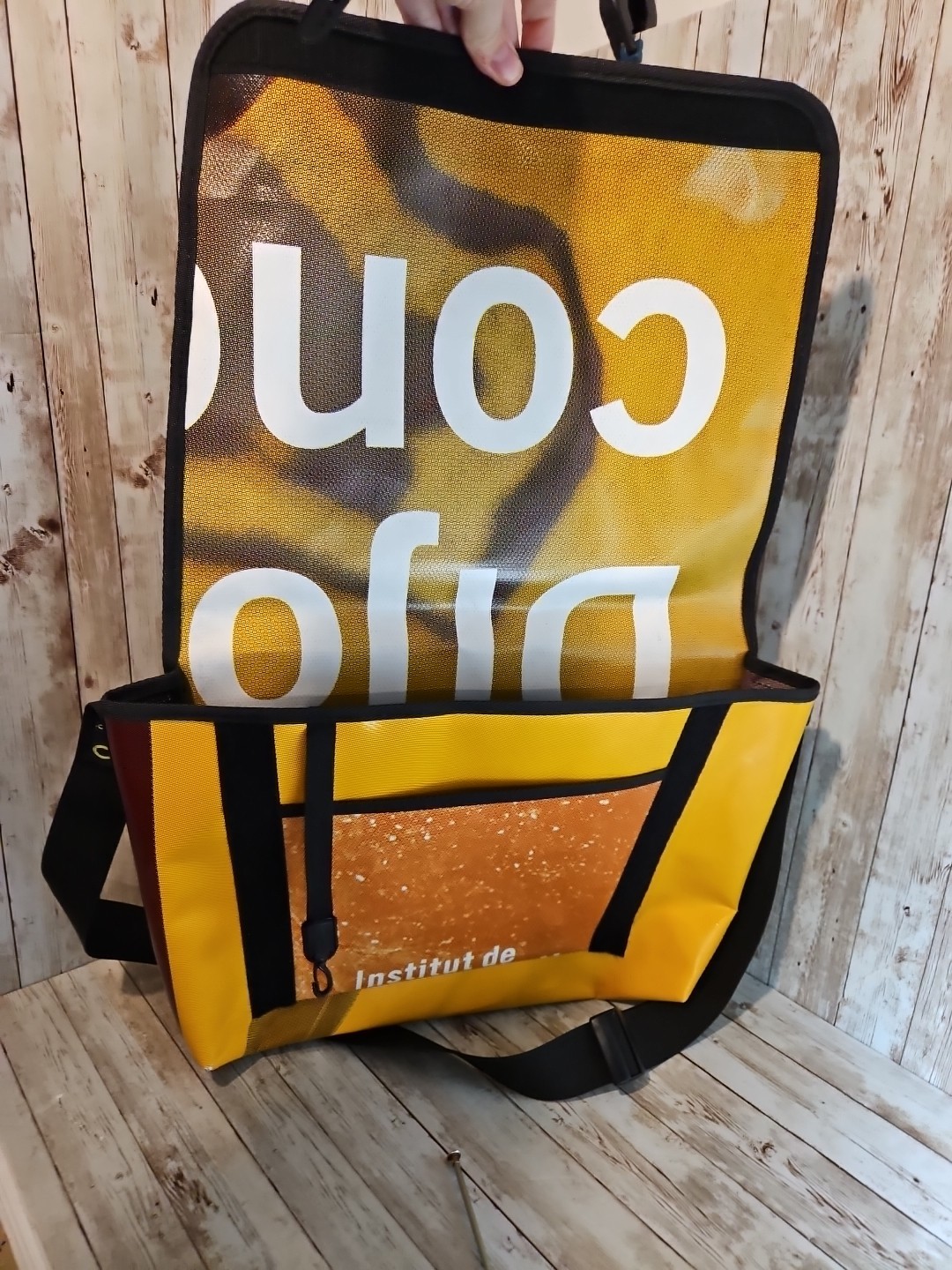 DEMANO upcycled Eco-Friendly Messenger bag With Strap Made in Spain! EUC unisex