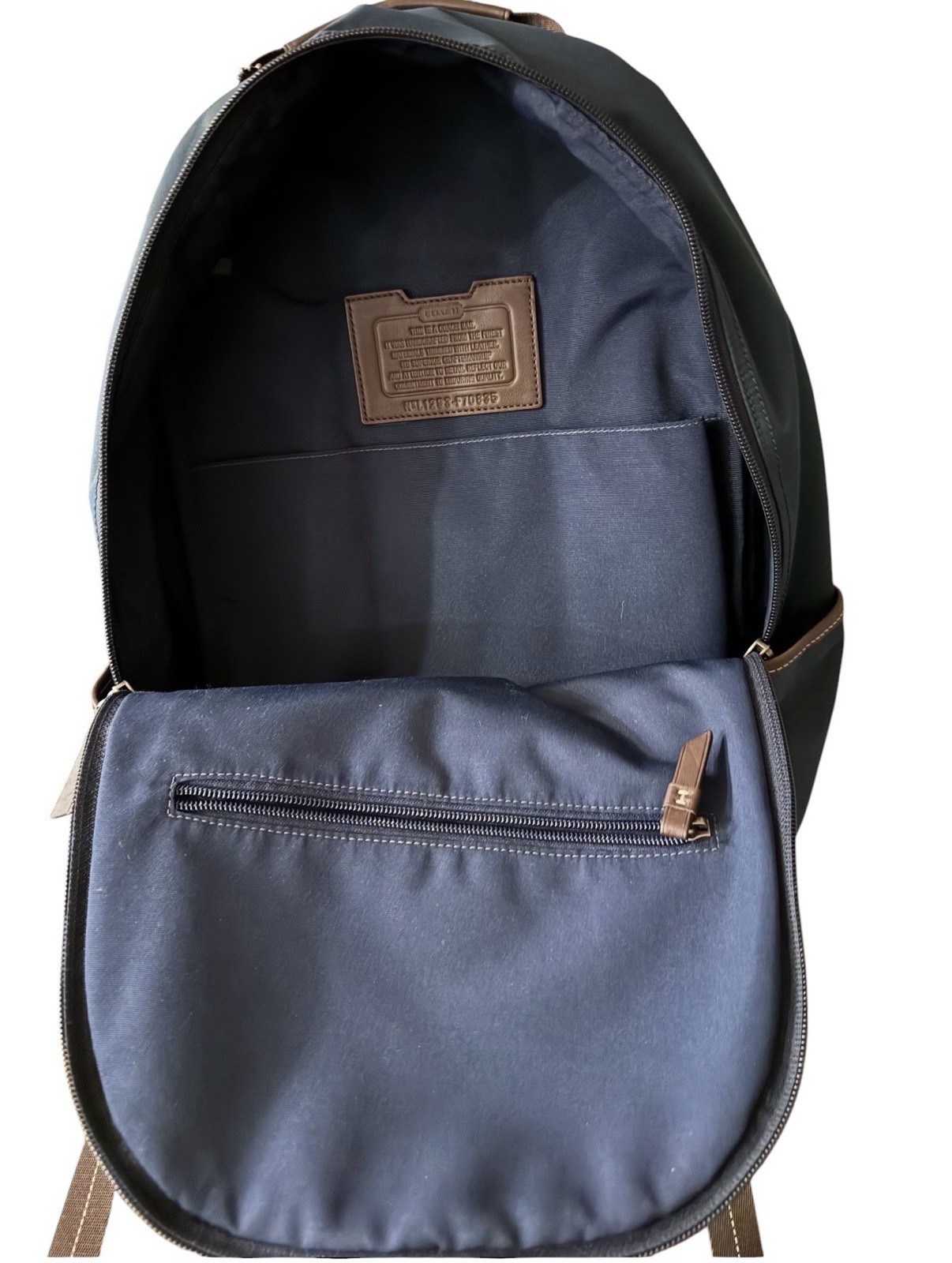 Coach Colorblock Backpack Navy Red Brown Zip Pockets Adjustable Straps Men
