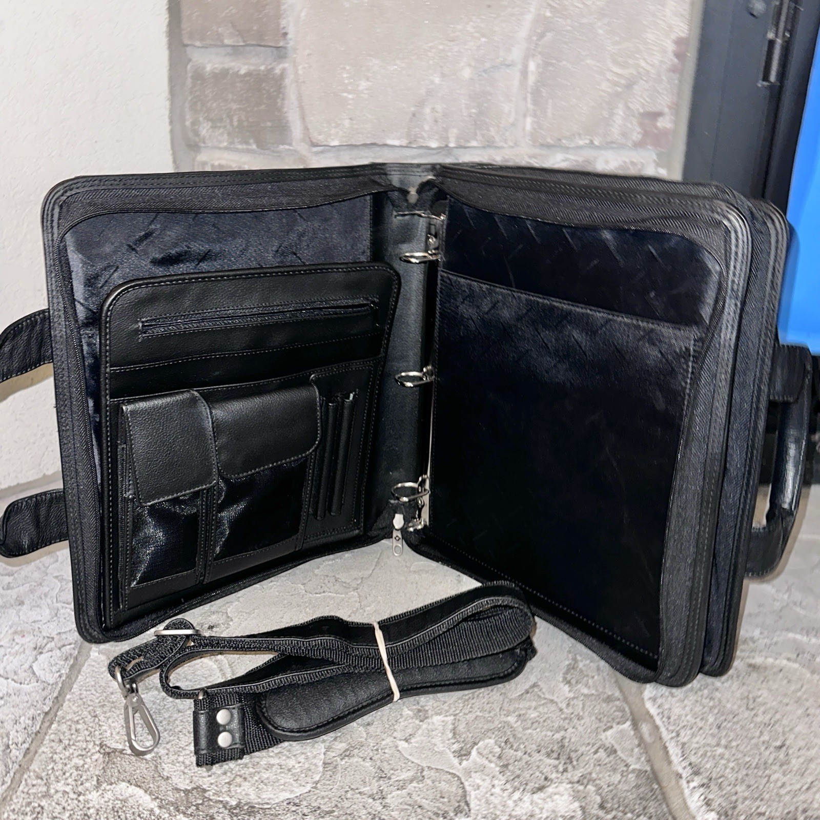 Samsonite Black Grain Leather Laptop Bag Briefcase 3-Ring Organizer 14x11x5”