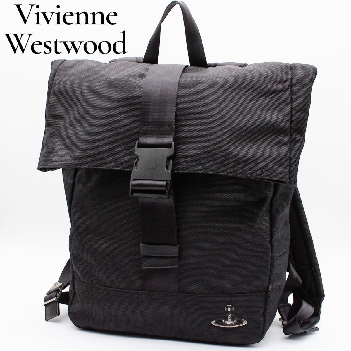 Vivienne Westwood men’s ORB Backpack Nylon Black Designer Iconic 29×40×18cm