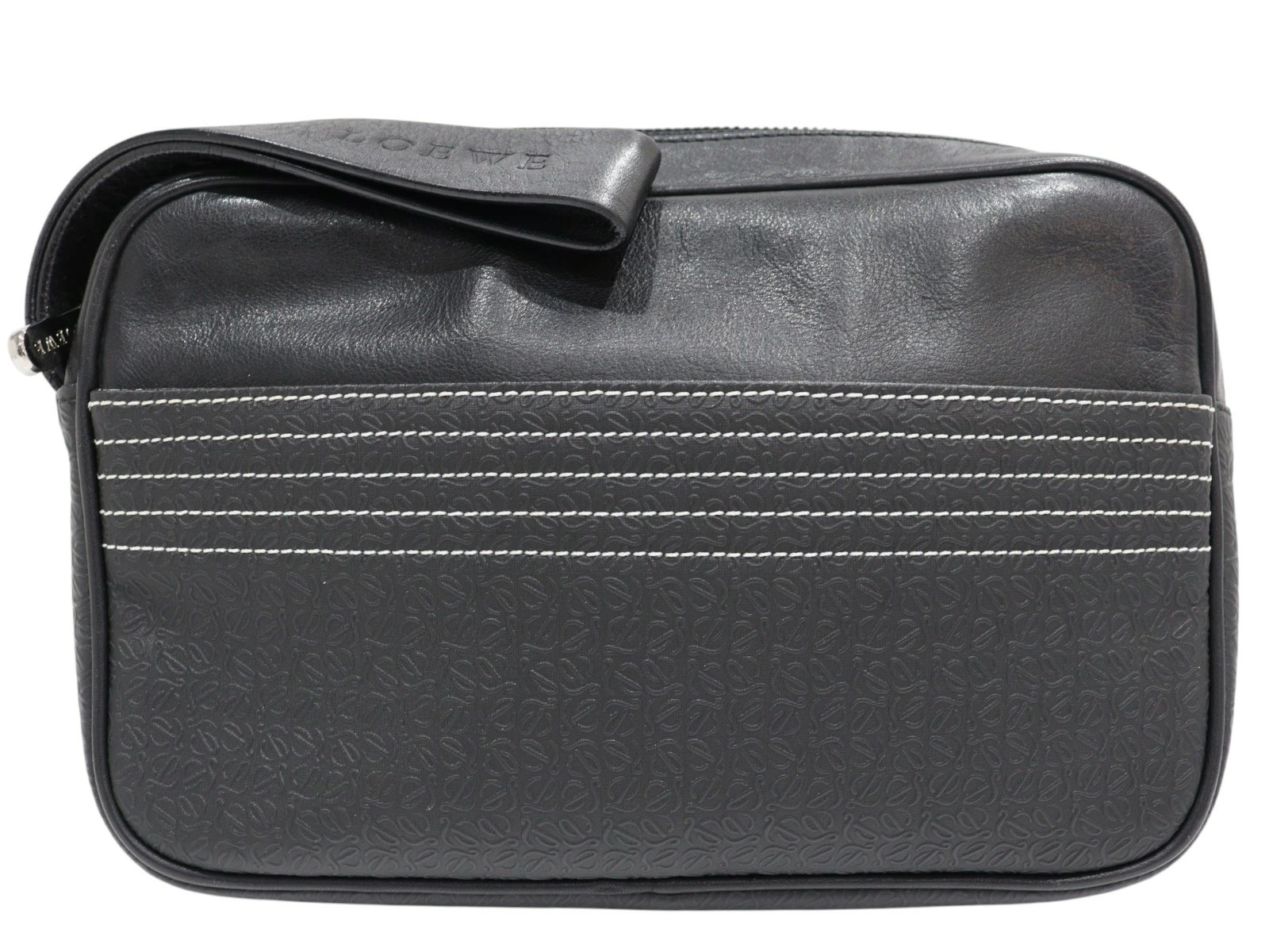LOEWE Repeat Anagram Clutch Bag Zipper Closure Black Dust Bag