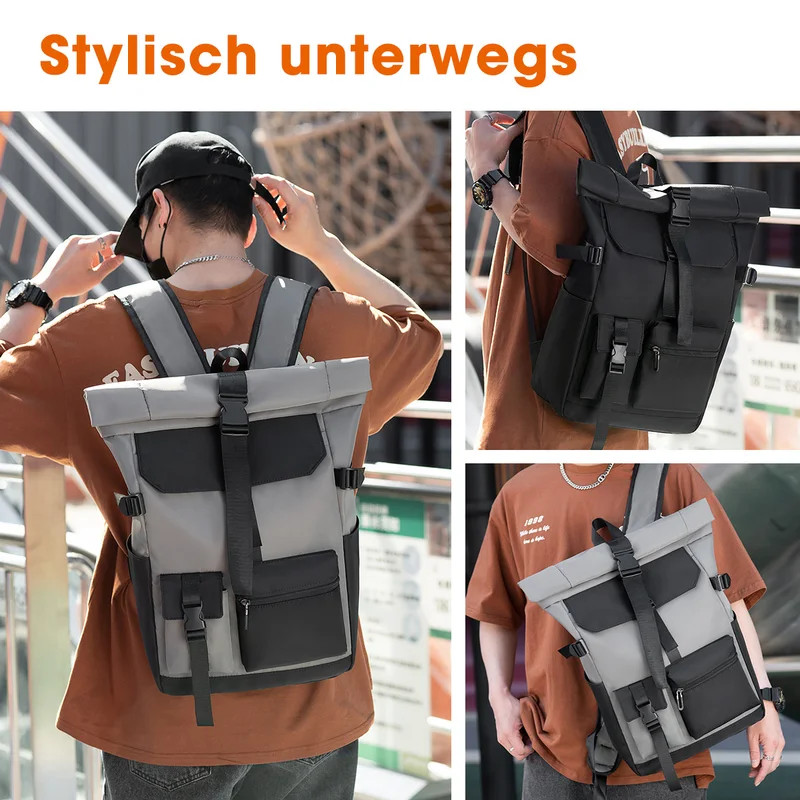 Travel Backpack 26L Lightweight Roll Top Backpack for Women Men, Anti-Theft Scho