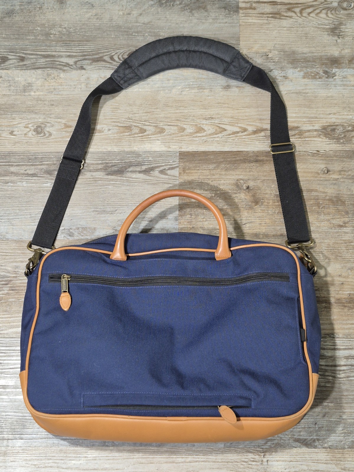 LL Bean Leather Blue Padded Canvas Laptop Traveler Carry-on Bag 17″