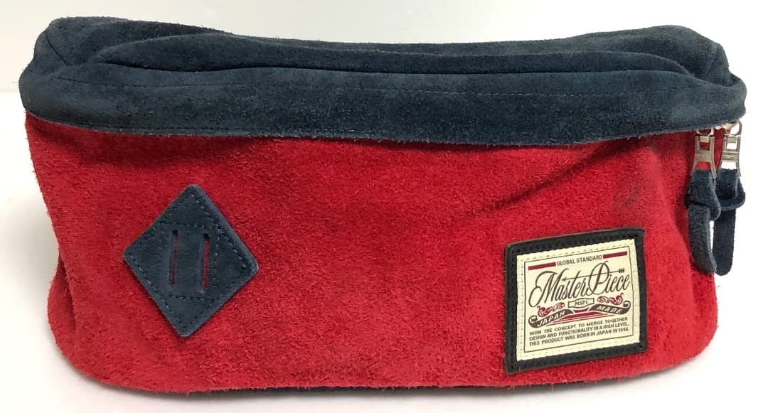 Masterpiece Body Bag Suede Navy Red 15cm x 32cm x 9cm Used