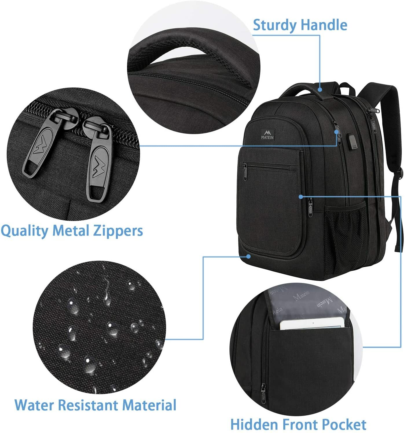 Expandable Bookbag 15.6 In Laptop School Boys Girls Backpack W/ USB Port, Black