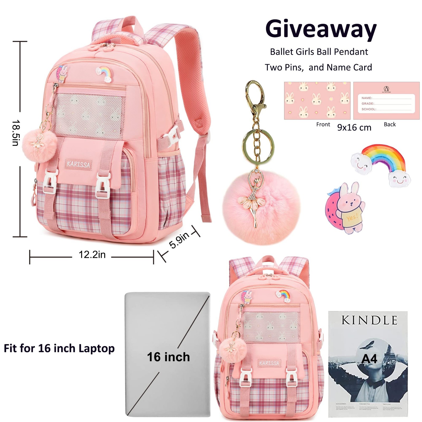 Girls Backpack 15.6 Inch Laptop School Bag Cute Kids Elementary College Backp…