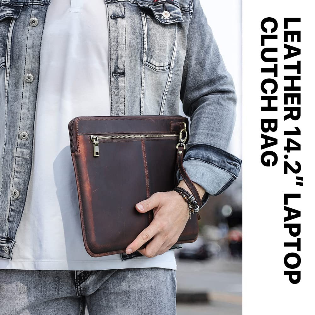 CONTACTS Crazy Horse Cowhide Leather 14.2″ Laptop Case Slim 14″ x 10″ Briefca…