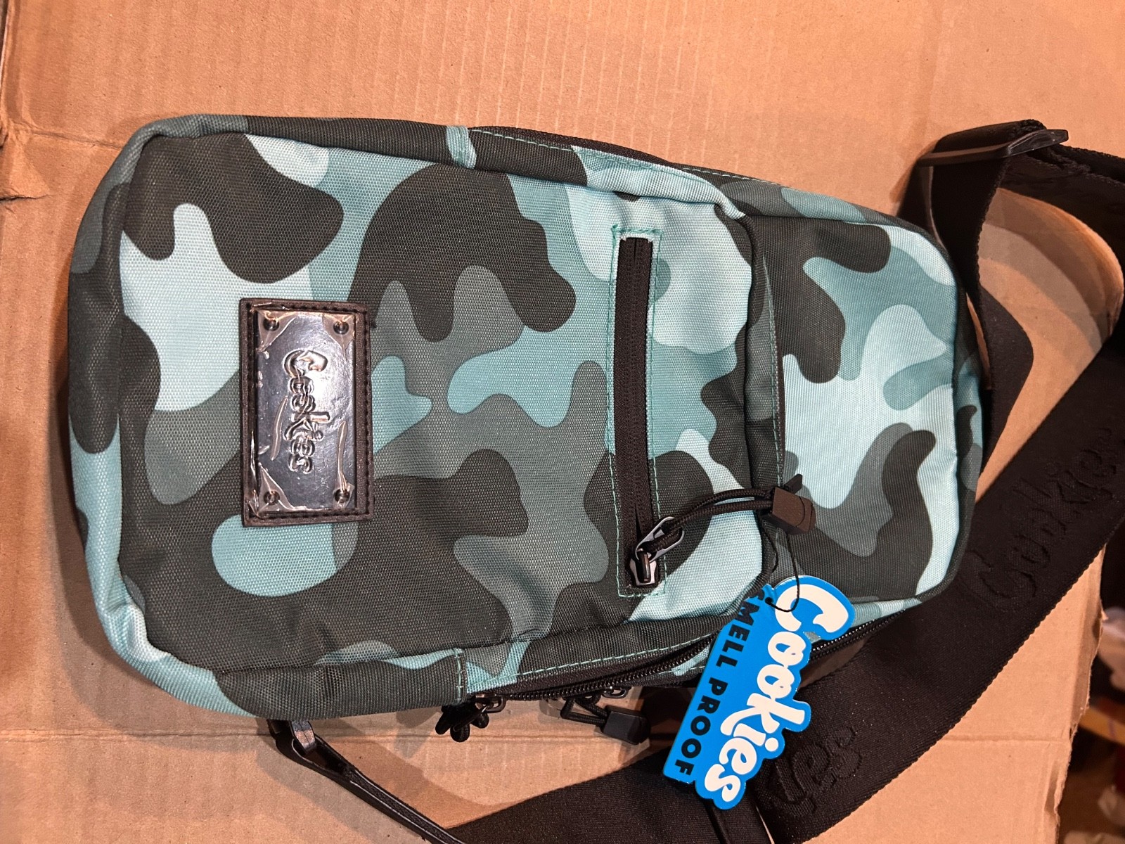 Cookies smell proof blue camo shoulder sling bag brand new