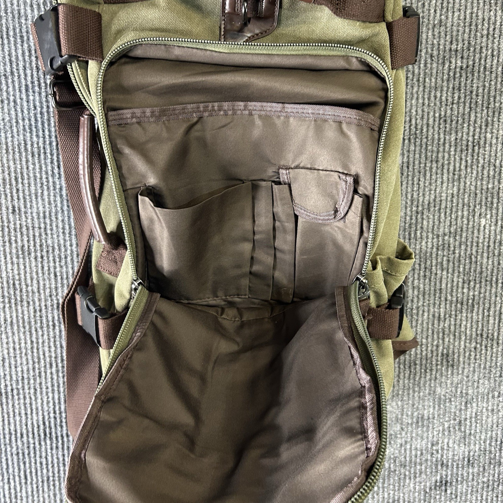 Canvas Backpack Duffel Bag Multiple Pocket Waist Strap Green