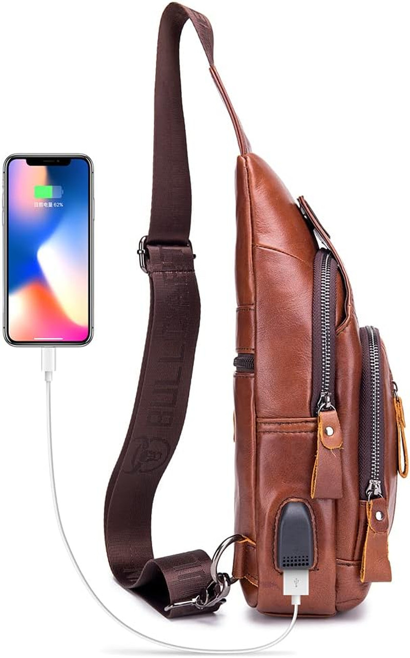 Vintage Leather Sling Bag Backpack for Men Crossbody Shoulder Chest Day Pack Bac