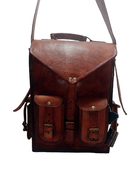 16″ Brown Vintage Leather Backpack Laptop Messenger Bag Rucksack Sling for Men