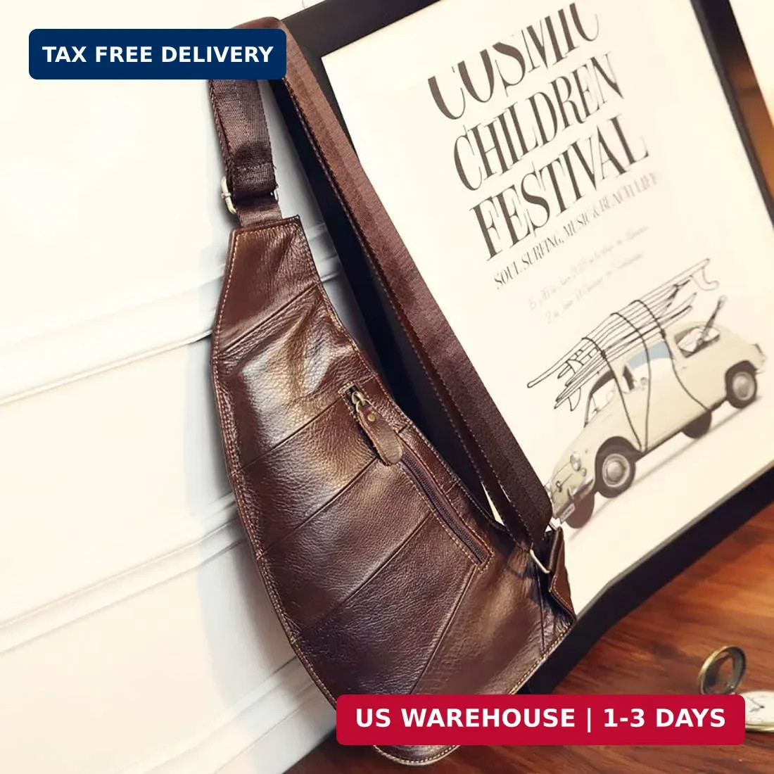 Vintage Leather Sling Bag Backpack for Men Crossbody Shoulder Chest DayPack Back