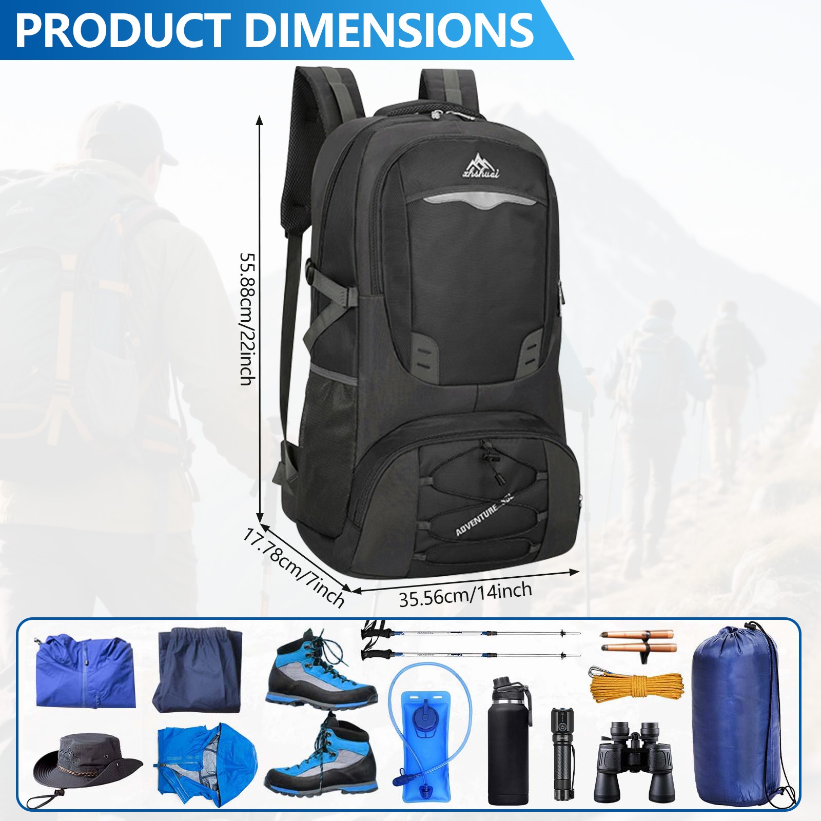 60L Military Large Tactical Backpack Rucksack Camping Hiking Bag Outdoor Travel