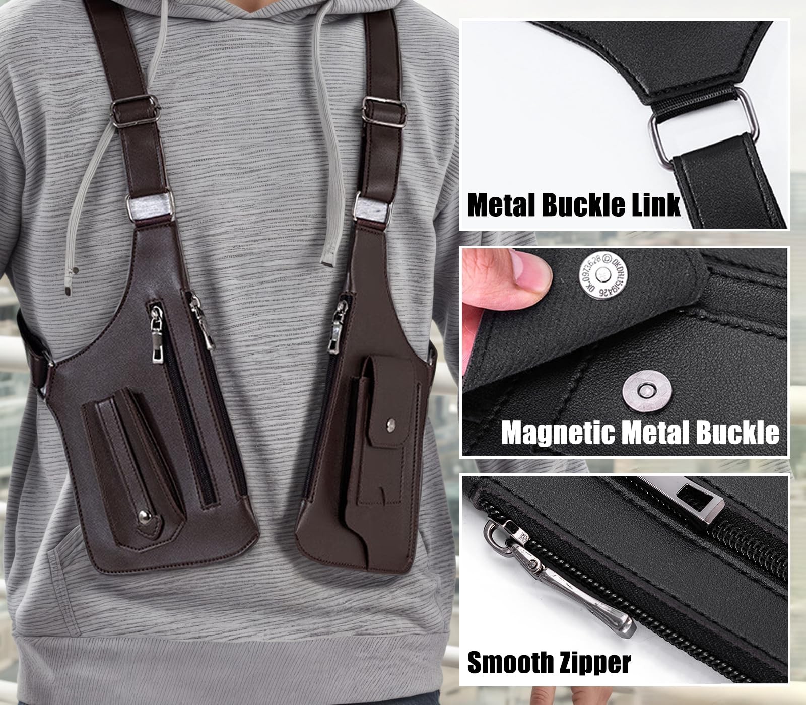Double Shoulder Armpit Chest Bag for Men,Adjustable Shoulder Underarm Holster…