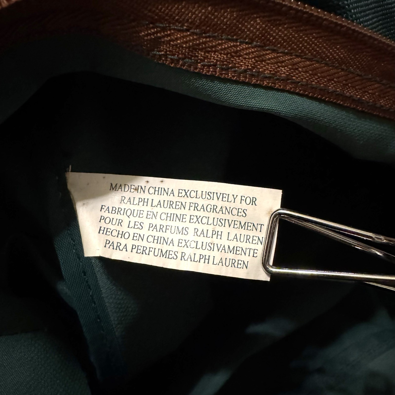 Vintage Ralph Lauren Weekender Duffel Bag Canvas Green Brown Leather Trim Travel