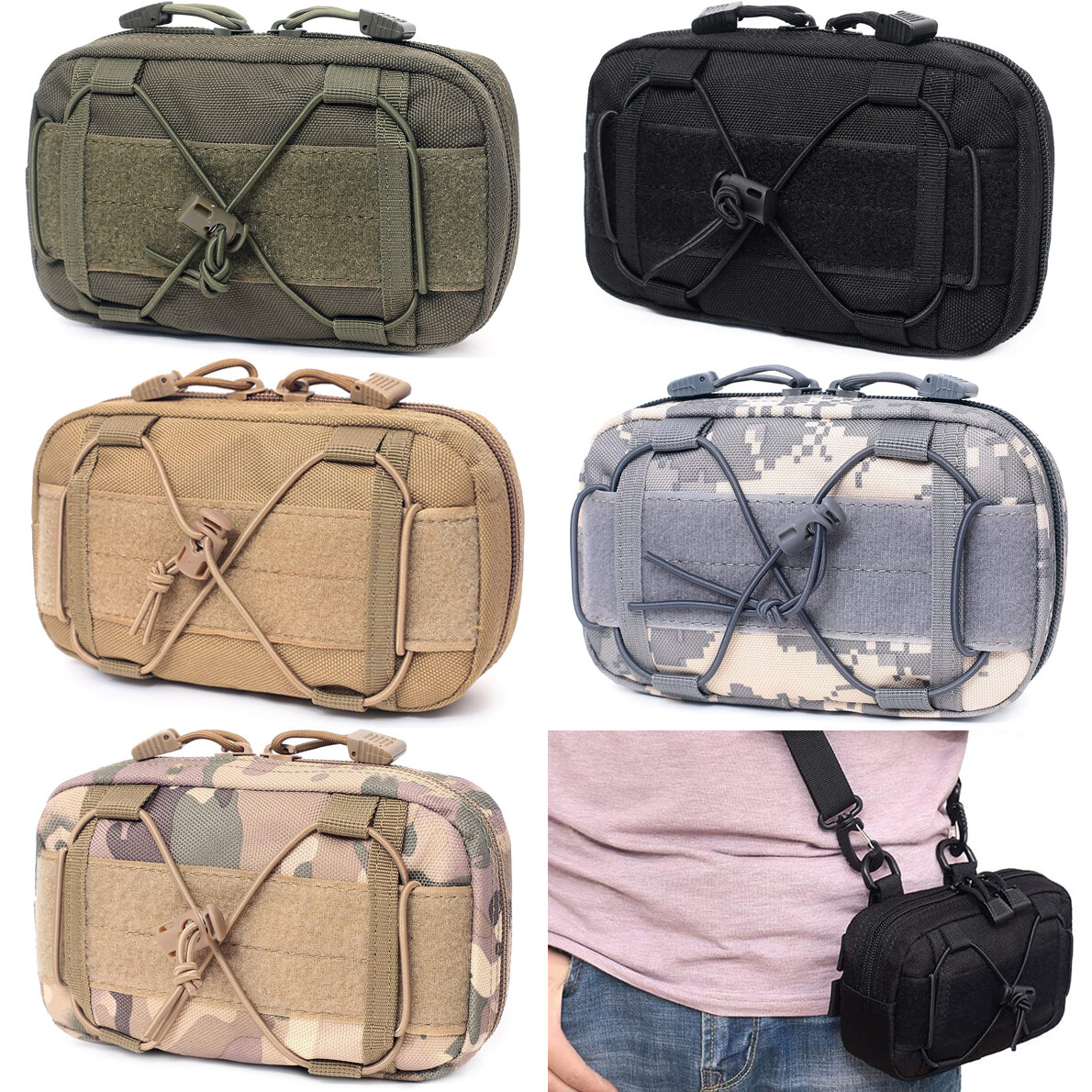 Mens Tactical Small Sling Bag Waterproof Zipper Wallet Molle Pouch Bag Travel US