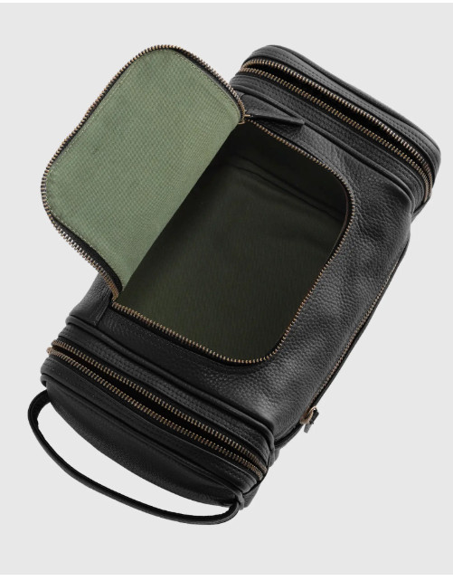NWT QUINCE MEN’S NAPPA LEATHER TOILETRY HANGING ZIP AROUND TRAVEL BAG BLACK GD