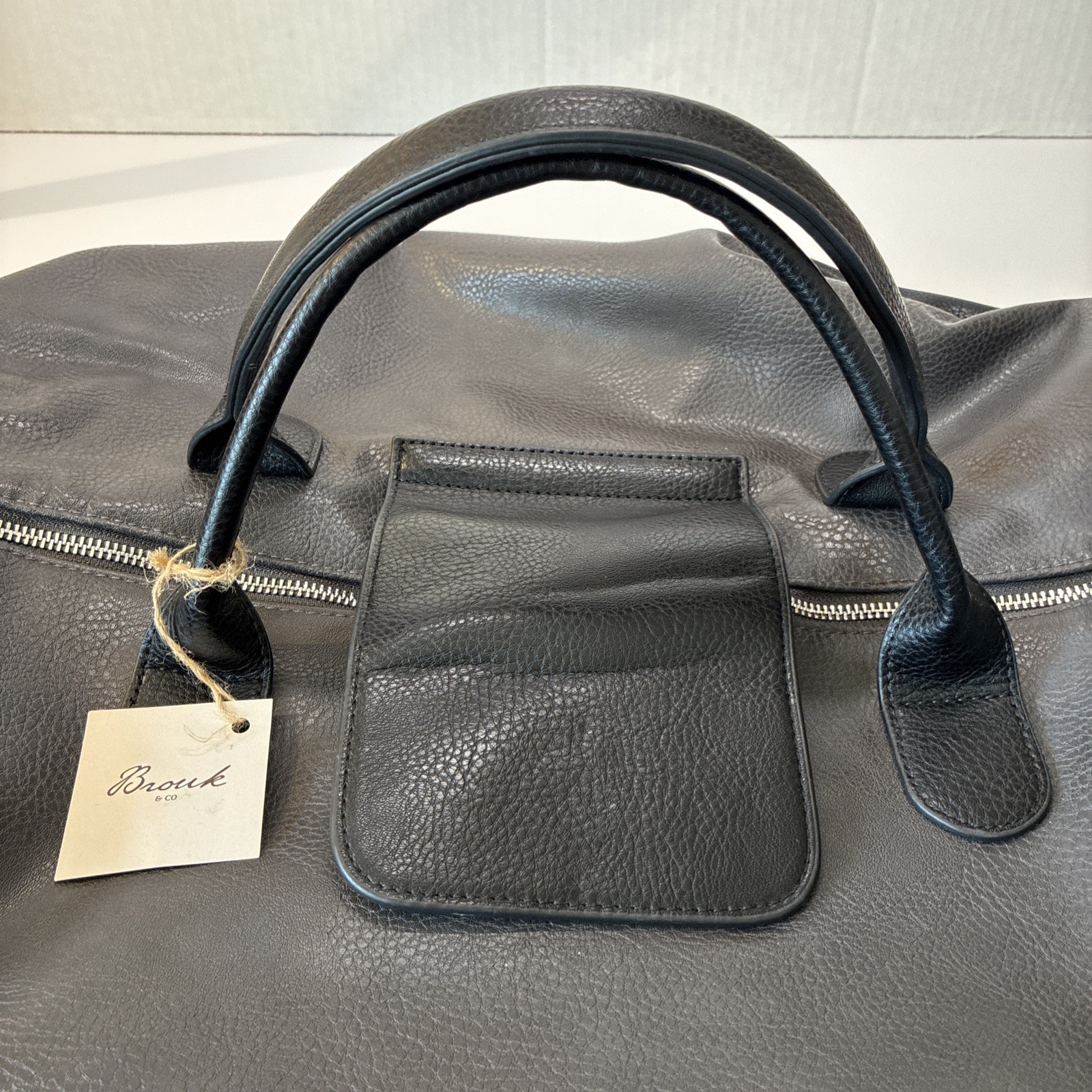Brouk and Co Alpha Duffel Bag Luxurious Vegan Leather Black/Grey MSRP $156