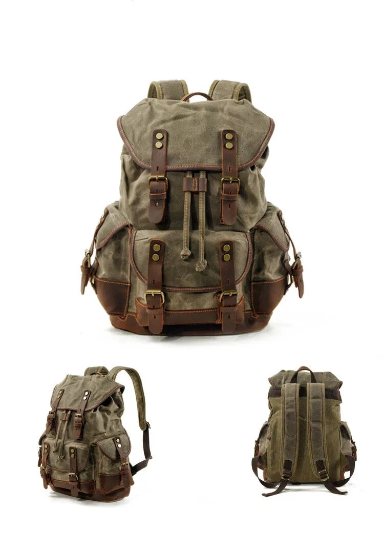 Retro Backpack Leisure Backpack Travel Backpack Canvas Patchwork Leather Fashion