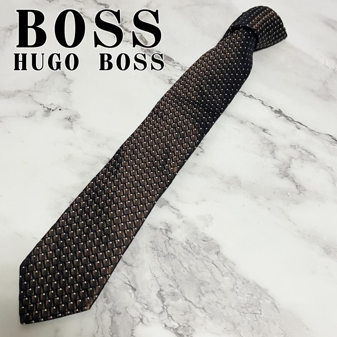 Hugo Boss Silk Tie Italy Brown Pattern 6cm Width Pre-Owned