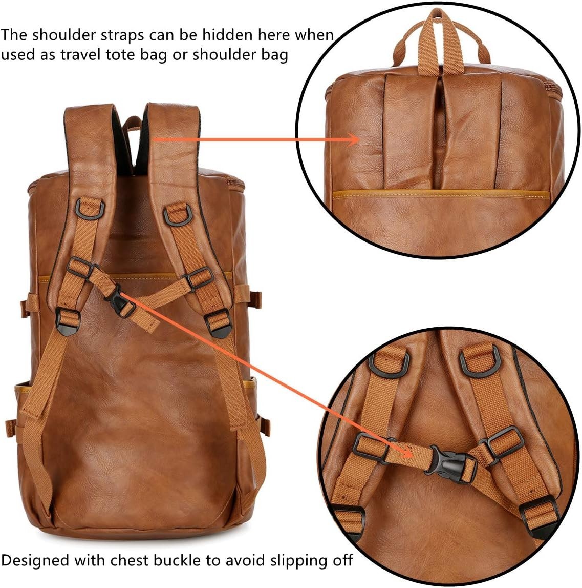 Stylish Vegan Leather Men Weekender Travel Duffel Tote Bag Backpack Travel Hikin