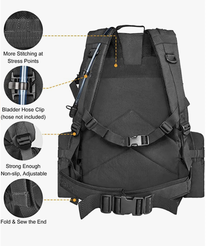 Tactical Military Army Rucksack 60L Assault Detachable Molle Backpack BLACK 02