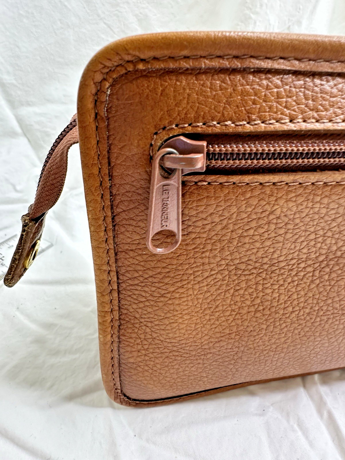 Le Tanneur Leather Brown Plain Men’s Bag Wrist Strap France 1898 Used