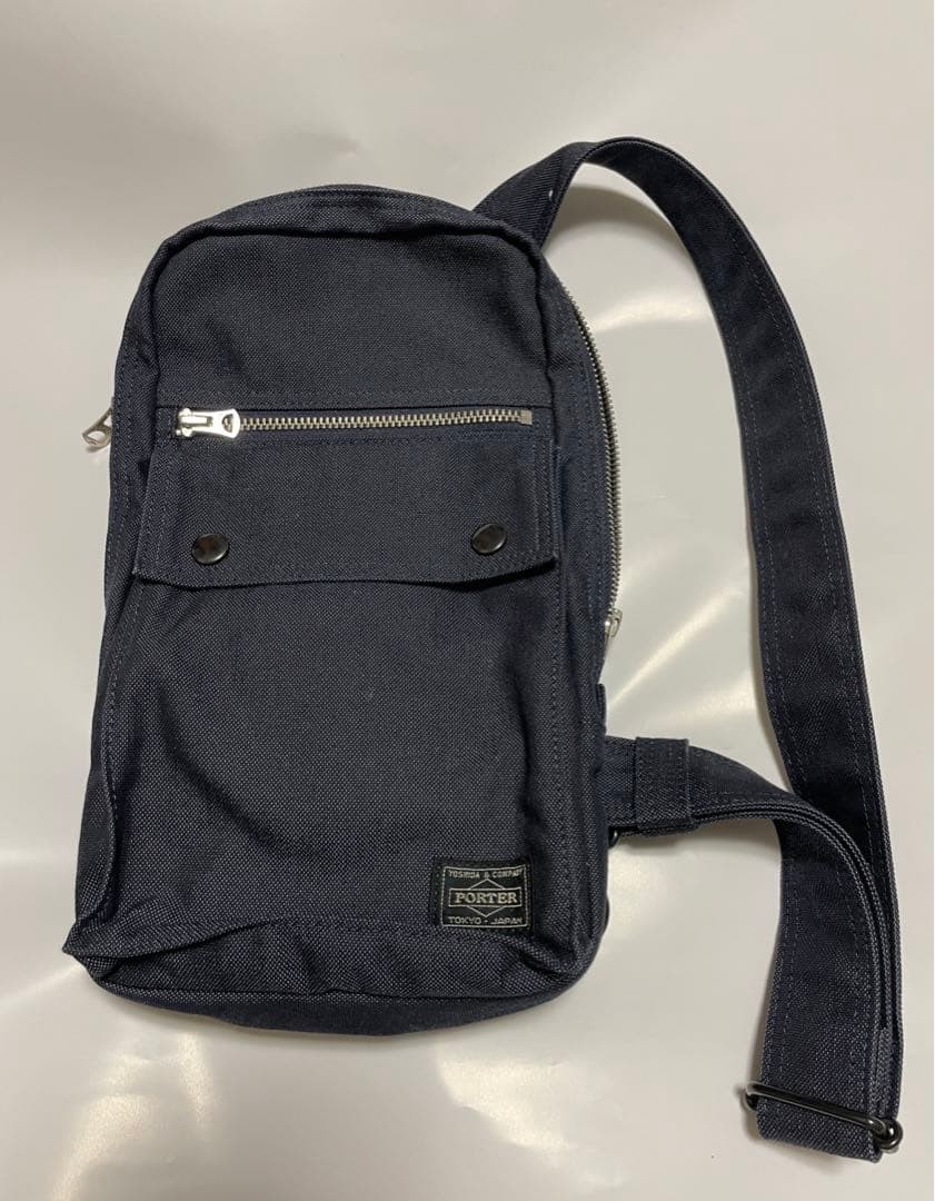 PORTER Smoky Sling Shoulder Bag Navy Canvas Crossbody Used Tokyo Japan