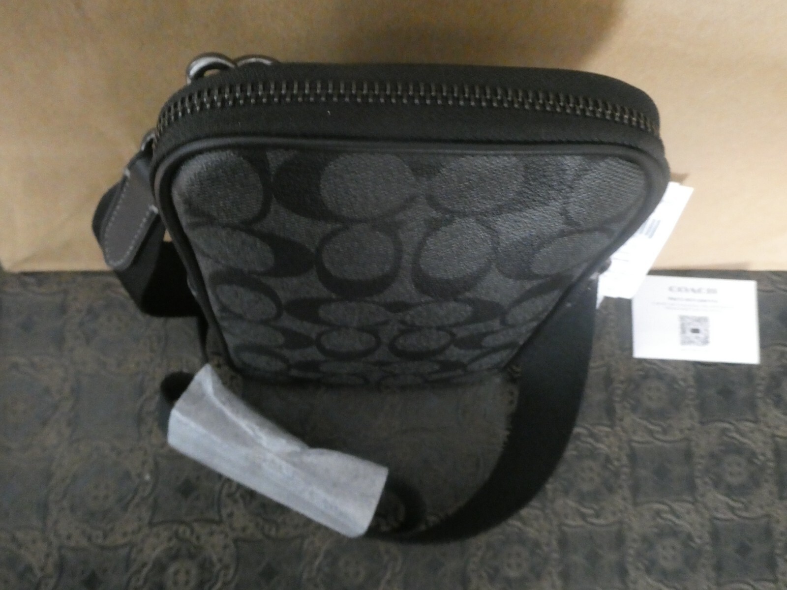Authentic Coach Aden Charcoal Black Crossbody in Signature Canvas CO912