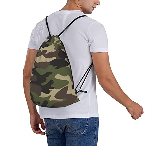Green Brown Camo Unisex Drawstring Backpack Bag Sport Gym Dance Travel White 6