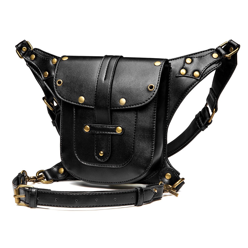 GEARDUKE Motorcycle Gothic Steampunk Leather Crossbody Shoulder waist Chest Bag