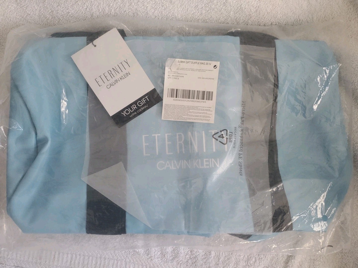 Clavin Klein Eternity Large Duffle Travels Bag In (Baby Blue Color)